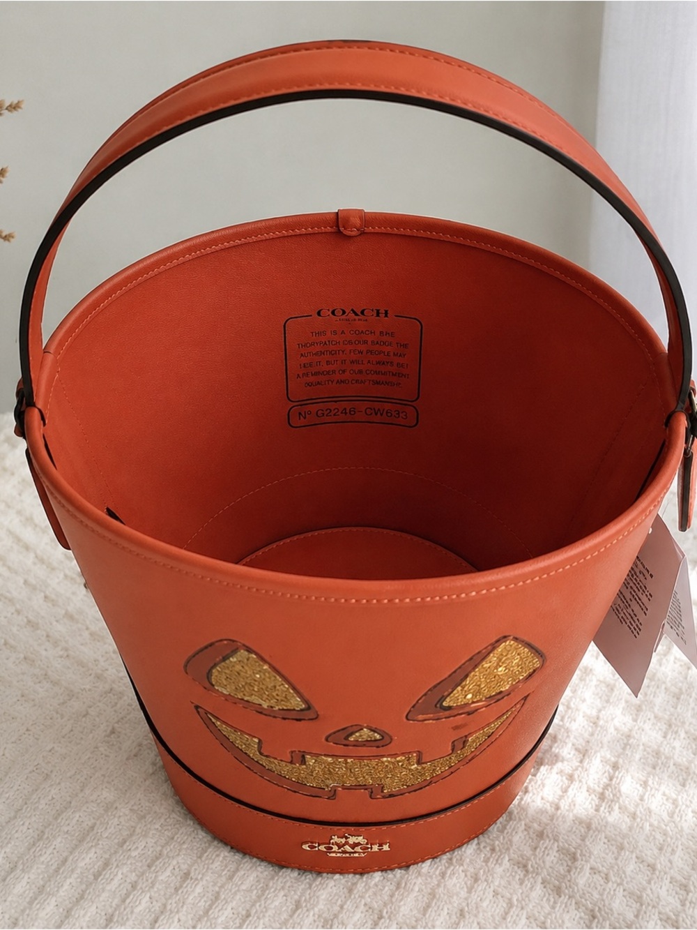 Coach Orange Bucket Shoulder Bag with Gold Jack-O'-Lantern Face - Picture 3 of 4